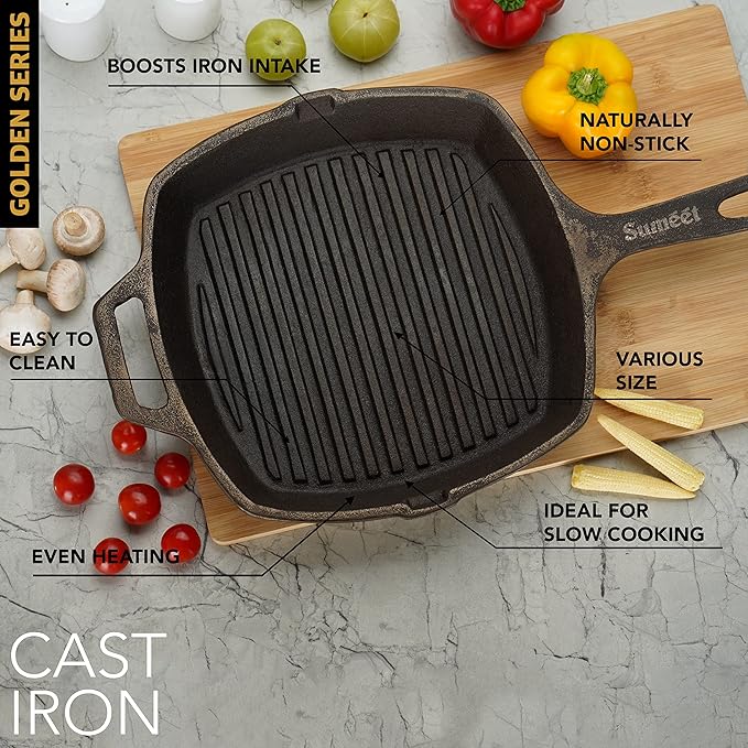 Sumeet Super Smooth Gold Series Pre Seasoned Cast Iron Grill Pan 28cm 3.180 kg
