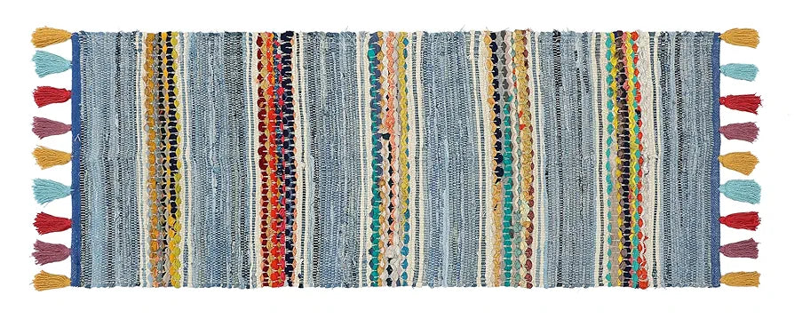 The Home Talk Cotton Chindi Rug Denim Weived Carpets for Bathroom Entrance Door Denim Blue