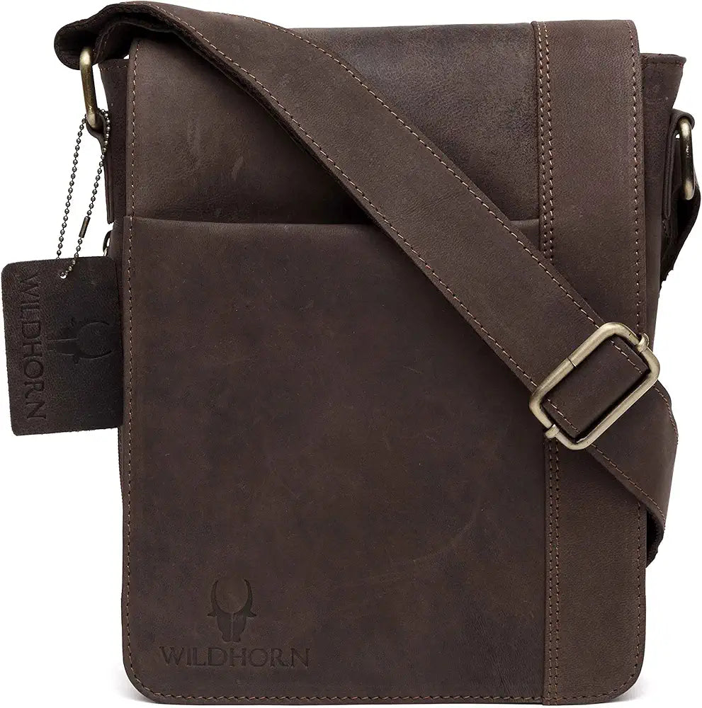WildHorn Leather 8.5 inch Sling Messenger Bag for Men I Multipurpose Crossbody Bag I Travel Bag with Adjustable Strap I DIMENSION: L- 8.5inch H- 10.5inch W- 3inch