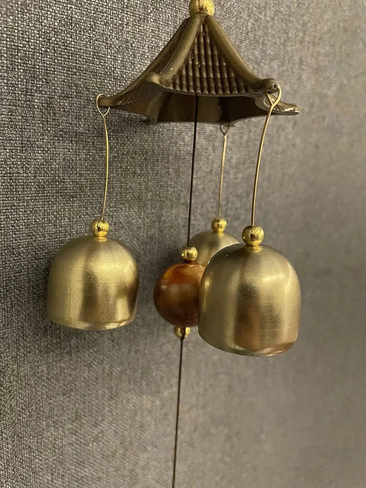 WS Wind Chime for Home Positive Vibes 3 Brass Bells Hanging Wind Chime Golden