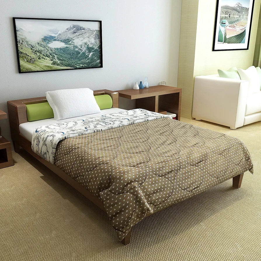 Divine Casa 120 GSM Microfiber Kalamkari Print Reversible Single Bed Comforter Soft Light Weight Quilt Blanket TC - 120 Colour Bison Beige