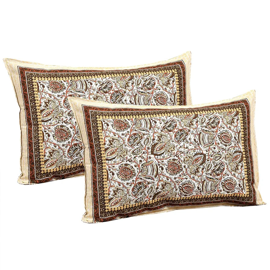 Kuber Industries Double Bedsheet with 2 Pillow Covers 160 TC Premium Cotton Dezier Bell Print Cream