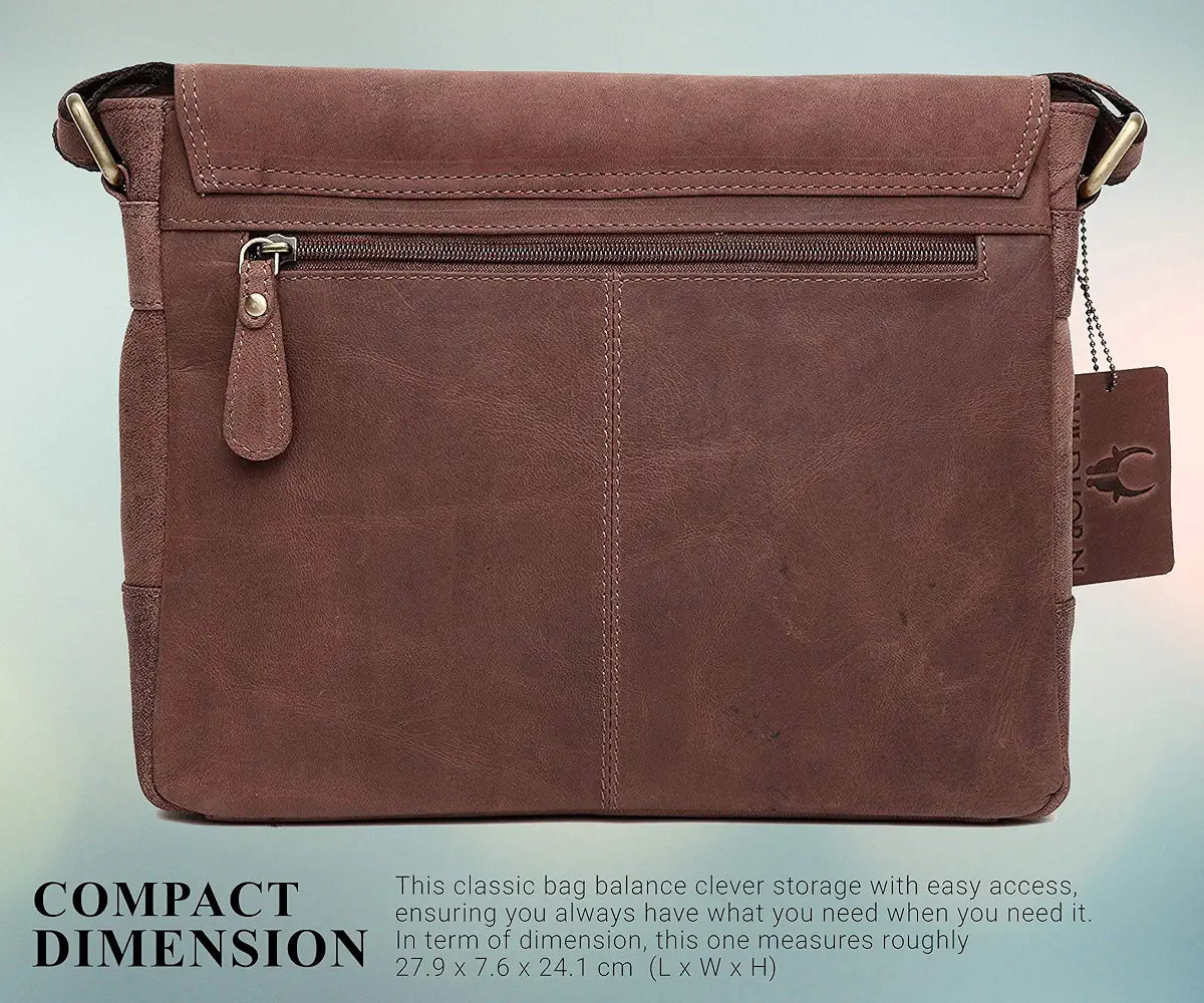WildHorn�Leather 11 inch Laptop Messenger Bag for Men I Dedicated Laptop Compartment I Adjustable Strap I DIMENSION:L- 11 inch H-9.5 inch W- 3 inch