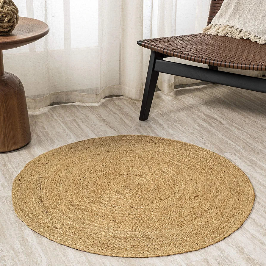 The Home Talk Natural Handcrafted Braided Round Jute Rug 80 cm Beige
