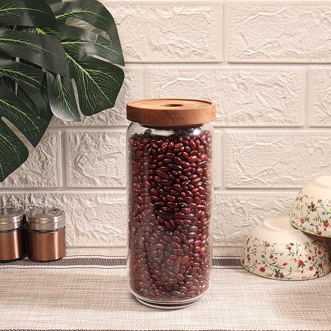 Femora Kitchen Storage Jars Borosilicate Glass Jar for Kitchen With Wooden Lid Air Tight Jar | 1000 Ml | Pack of 1
