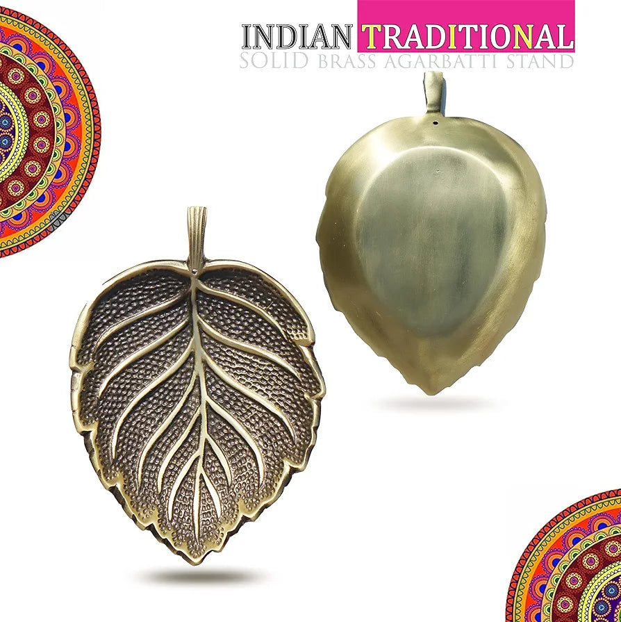 Pure Source India Leaf Design Aluminium Agarbatti Stand Incense Holder Ashcacher Antique