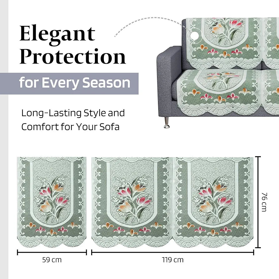Kuber Industries Sofa Cover Net 2+1 Seater Sofa Slip Cover Set Tulip Printed Green