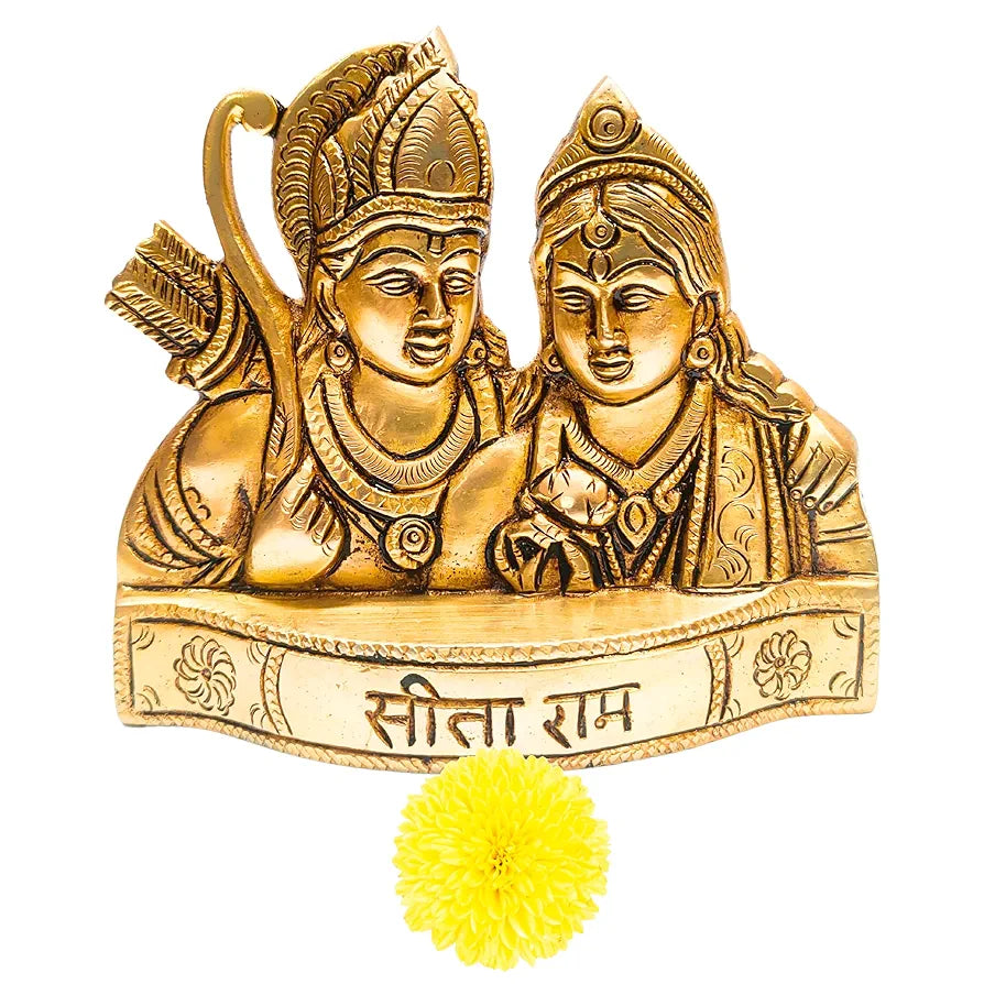 anciently Sita Ram Bust Statue Home Decor | Seetha Rama Idol Brass | Seetharama Bust Size Idol, Brass, Gold Colour, 1 Piece