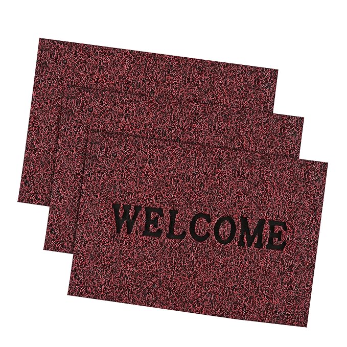 Kuber Industries Anti-Slip Welcome Print Grass Door Mats Red Colour