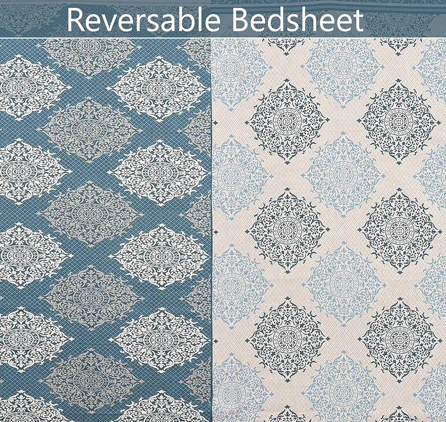 Fresh From Loom Reversible 300 TC Single Bed bedsheet Heavy Bed Sheets with 1 Pillow Cover Aqua