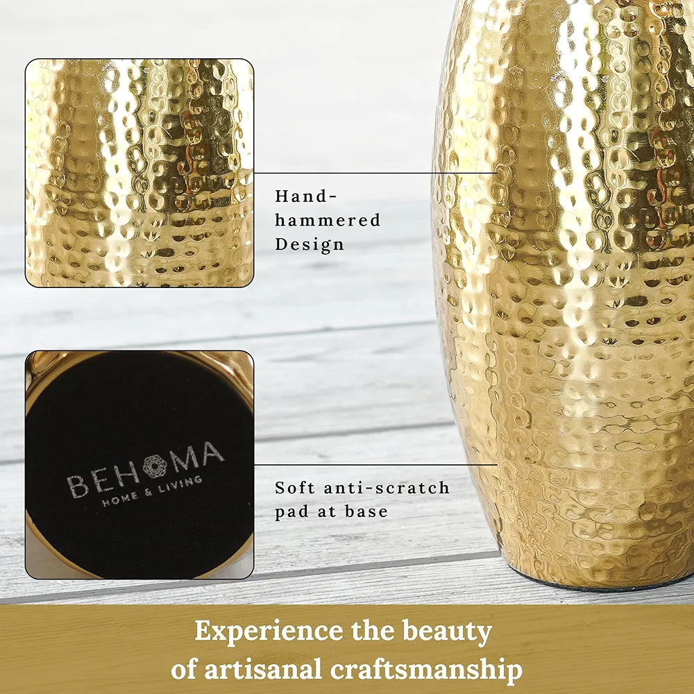 Behoma Metal Golden Full Hammered Oblong Shape 1 Large Pcs Flowers not Included