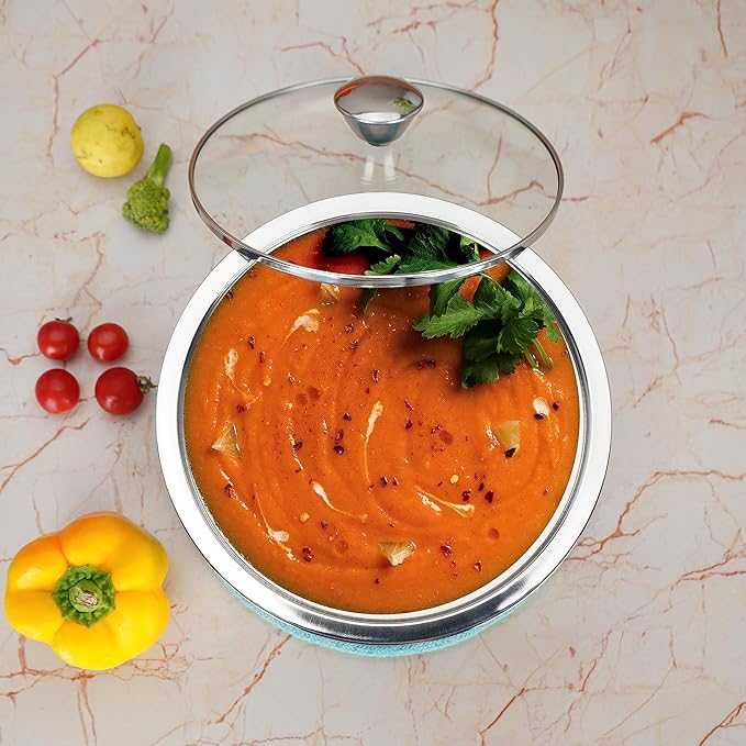 Sumeet Smart Serve Stainless Steel Double Wall Insulated Hot Sabji With Glass Lid 1L 1Pc