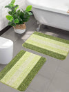 Saral Home Microfiber Striped Rectangle Shaped Anti-Skid Bath Mats Colour Green (Pack of 2)