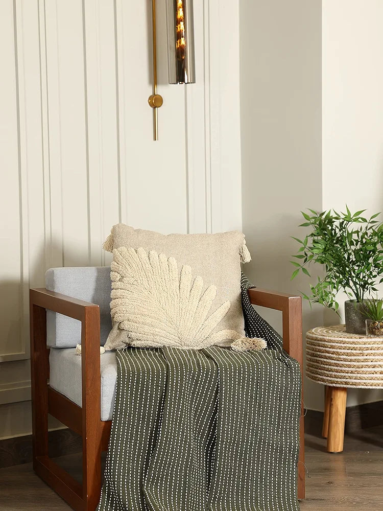 Sashaa World Cotton Cushion Cover Colour Grey & Beige Tufted Decorative Pillow Case