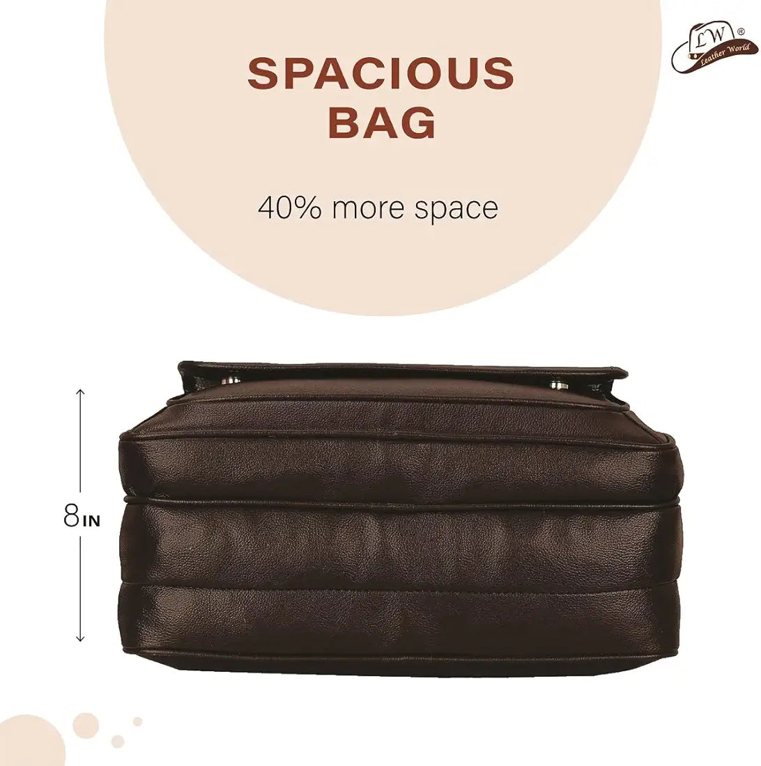 Leather World Synthetic Leather Briefcase 15.6 Inch Dark Brown Laptop Expandable Messenger Shoulder Office Bag with Strap for Men and Women