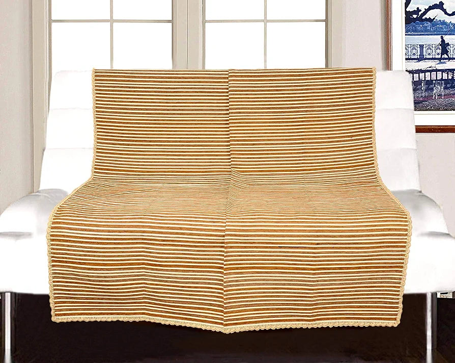 Saral Home Easy Living Polyester And Polyester Blend Striped Soft Decorative Viscose Chenille Sofa Covers/throw Colour Gold & Gold