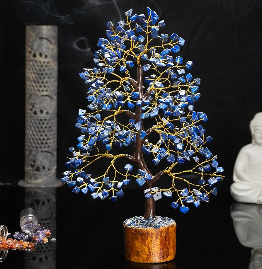 HindCraft Lapis Lazuli Crystal Tree Golden Wire 10-12 inch