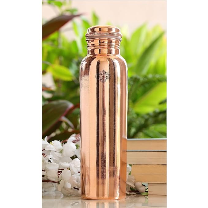 Indian Art Villa Pure Copper Leak Proof Bottle With Plain Shine Finish Design