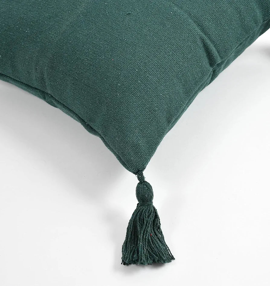 Sashaa World 100% Cotton Cushion Covers Colour Green With Tassels/decorative Throw Pillow( Set Of 2)