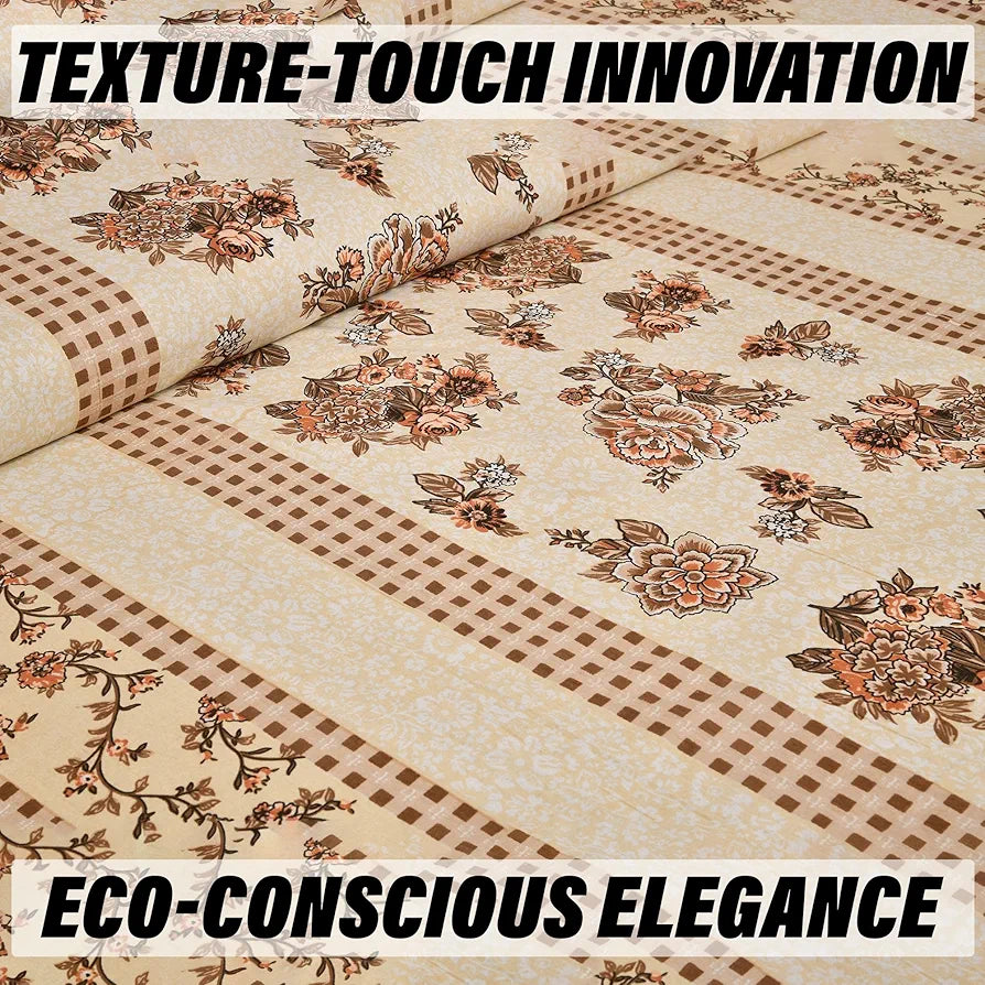 Kuber Industries Double Bedsheet with 2 Pillow Covers 160 TC Premium Cotton Spain Flower Lining Cream