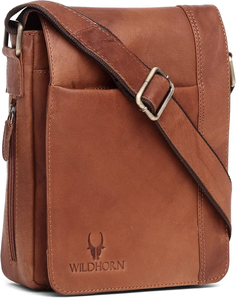 WildHorn Leather 8.5 inch Sling Messenger Bag for Men I Multipurpose Crossbody Bag I Travel Bag with Adjustable Strap I DIMENSION: L- 8.5inch H- 10.5inch W- 3inch