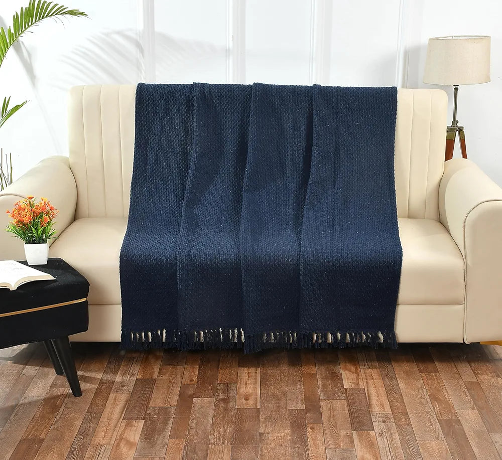 Sashaa World Weaved Navy Cotton Throw Colour Weaved Navy