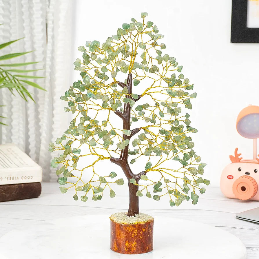 HindCraft Green Jade Crystal Tree Golden Wire 10-12 inch