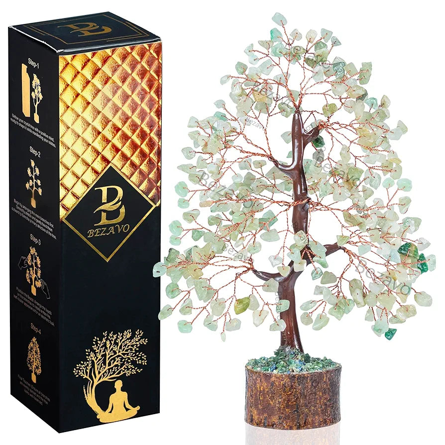 Bezavo Green Jade Crystal Tree Feng Shui Tree Copper Wire