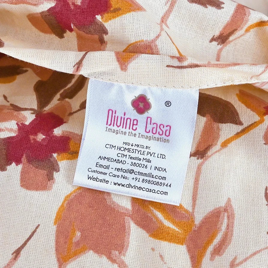 Divine Casa 144 TC Pure Cotton Double Bed Bedsheet with 2 Pillow Covers Rosy Floral Colour Sunset Red