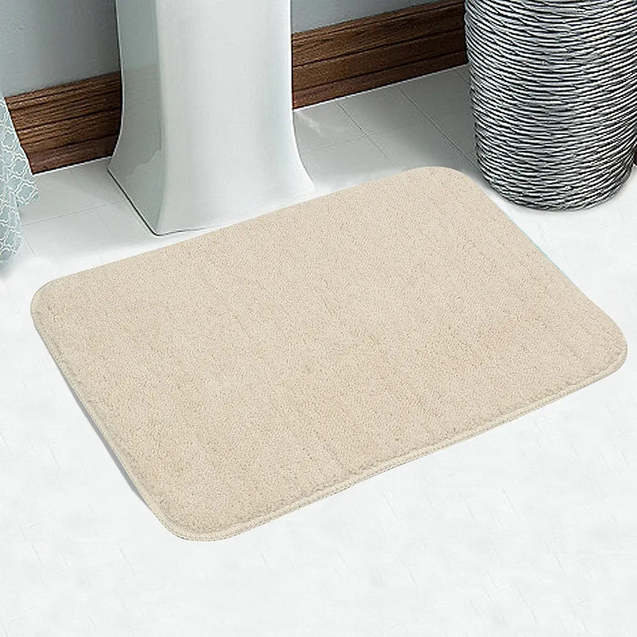 Saral Home Easy Living Microfiber Solid Anti-skid Bath Rectangular Mats Colour Beige (Pack Of 2)
