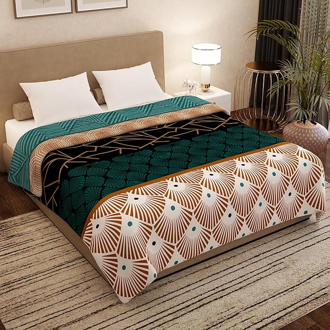Story@Home Blanket Polyester All-Season AC Double Size Finley Blanket Soft | Colour Teal & Black