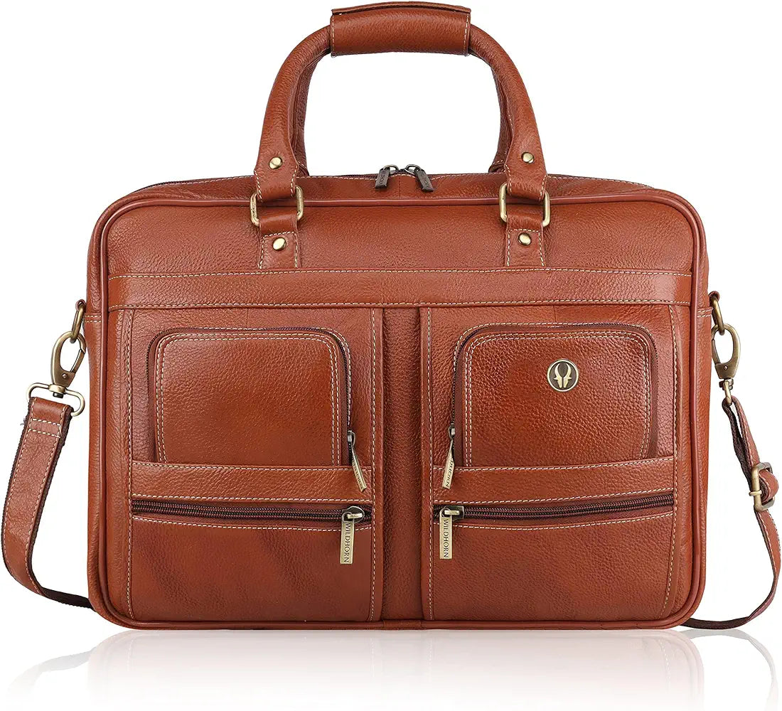 WildHorn Leather 15.6 inch Laptop Messenger Bag for Men I Multi- Pockets I Extra Storage I Carry Handles I Adjustable Strap