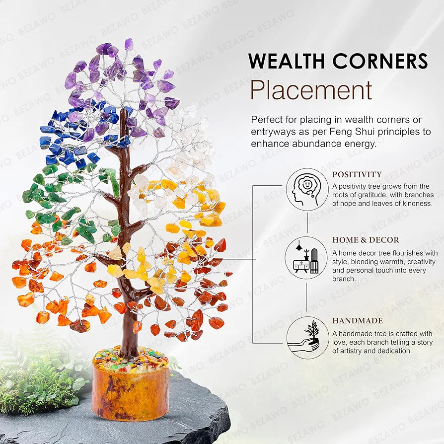 Bezavo Seven Chakra Crystal Tree – Feng Shui Prosperity Tree Silver Wire