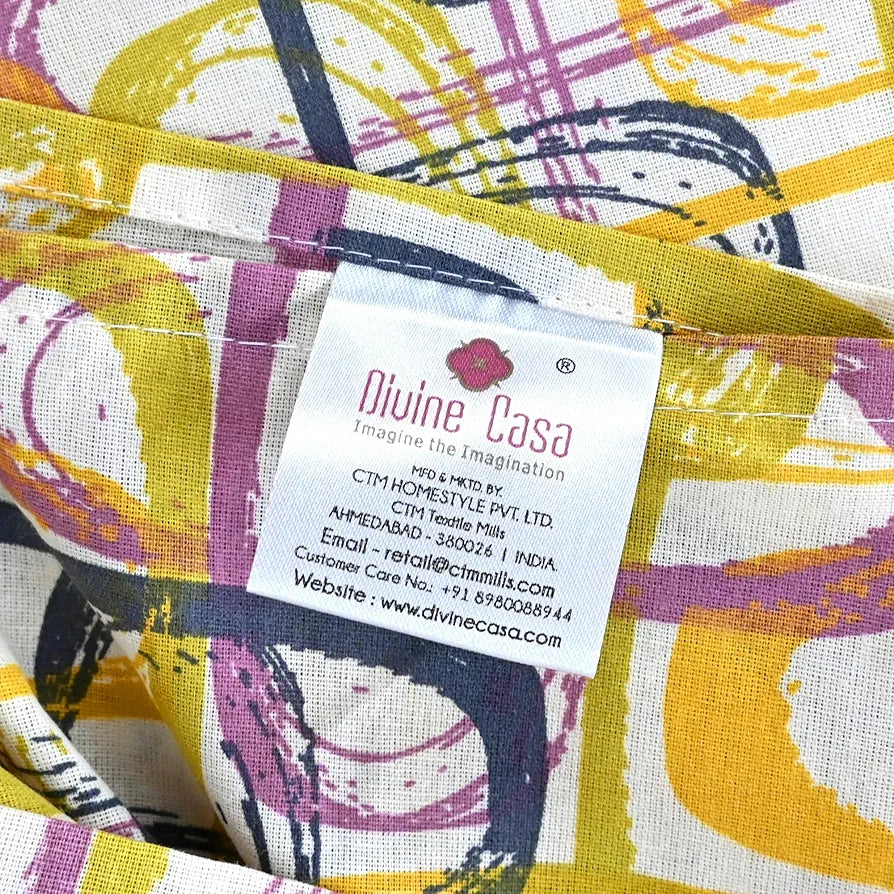 Divine Casa 144 TC Pure Cotton Double Size Bedsheet with 2 Pillow Covers Abstract Weave Colour Purple Yellow
