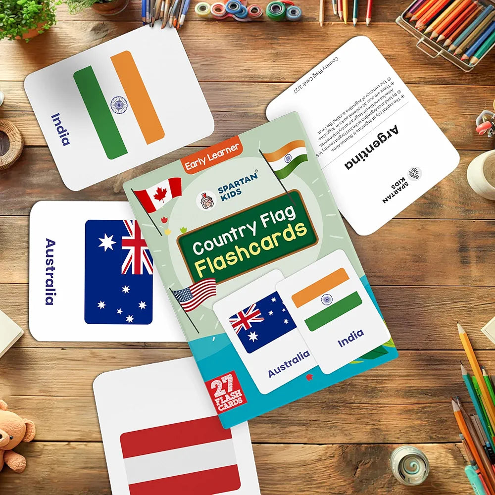 SPARTAN KIDS® Premium Country Flags Flash Cards for Kids | Easy & Fun Way of Learning