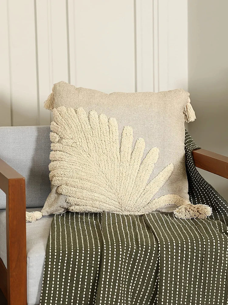 Sashaa World Cotton Cushion Cover Colour Grey & Beige Tufted Decorative Pillow Case