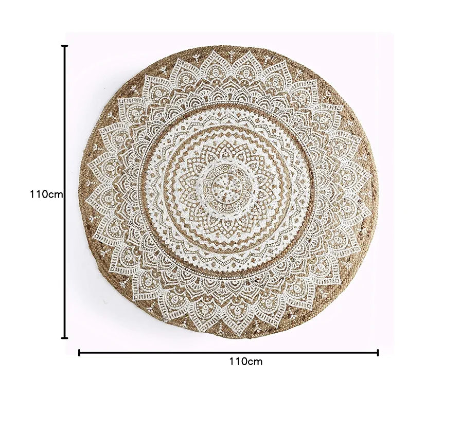 Sashaa World Handwoven Jute Natural Reversible Rugs Round Braided Floor Carpet Mat