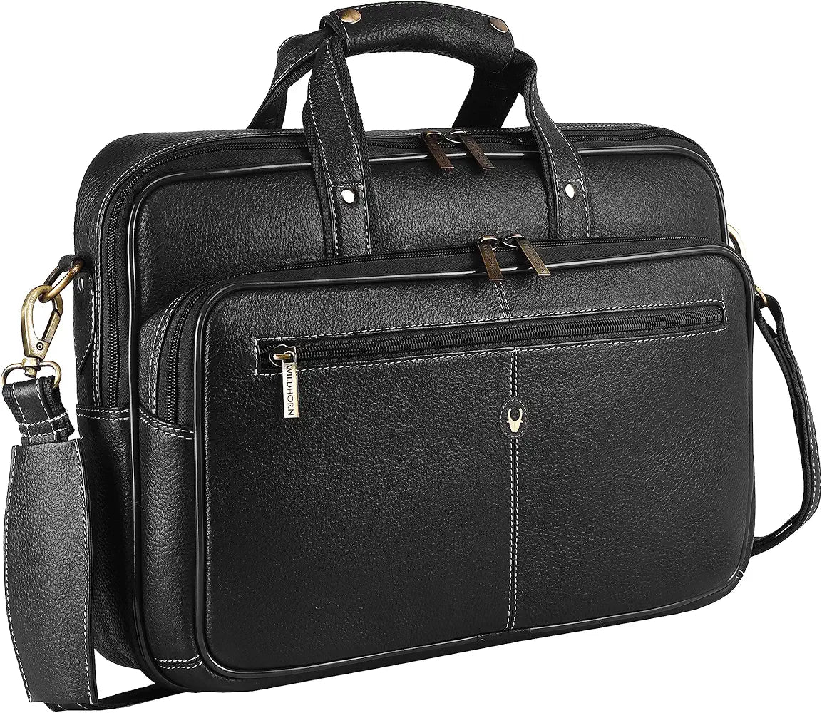 WildHorn Leather 15 inch Laptop Bag for Men I Padded Laptop Compartment I Carry Handles with Adjustable Strap