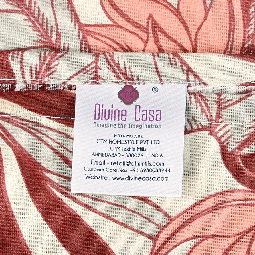 Divine Casa 144 TC 100% Pure Cotton Queen Size Double Bedsheet with 2 Pillow Covers Floral Breeze Colour Coral Beige
