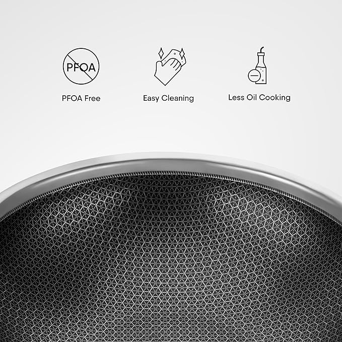 Stahl Artisan Hybrid Triply Non Stick Tasla With Lid | Stainless Steel Kadai/ Tasla for Cooking | 2.4 L | 24 Cm