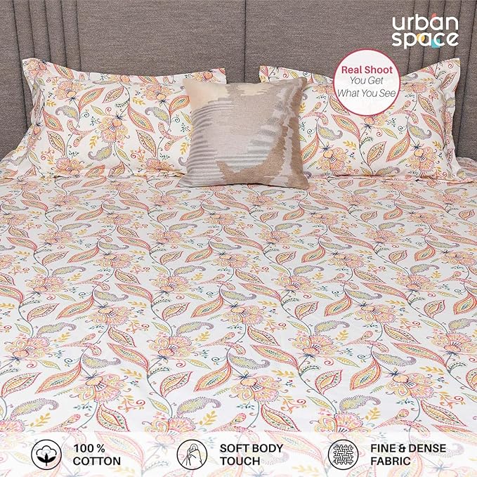 Urban Space Serene 200 TC Cotton Bedsheet for Double Bed 2 Pillow Covers (Colour Iris Pink)