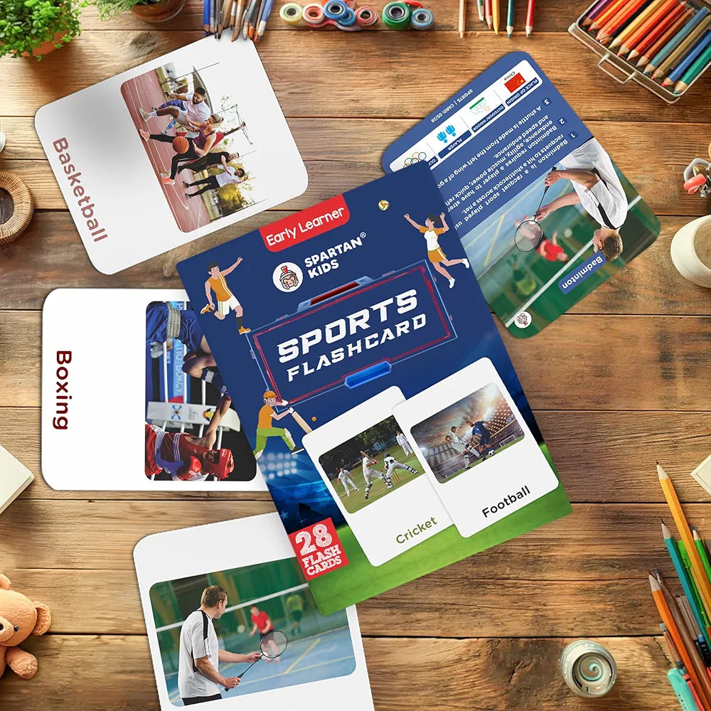 SPARTAN KIDS® Sports Flash Cards for Kids | 28 Early Learning Flash Cards Easy & Fun Way of Learning 1 Year to 6 Years Babies