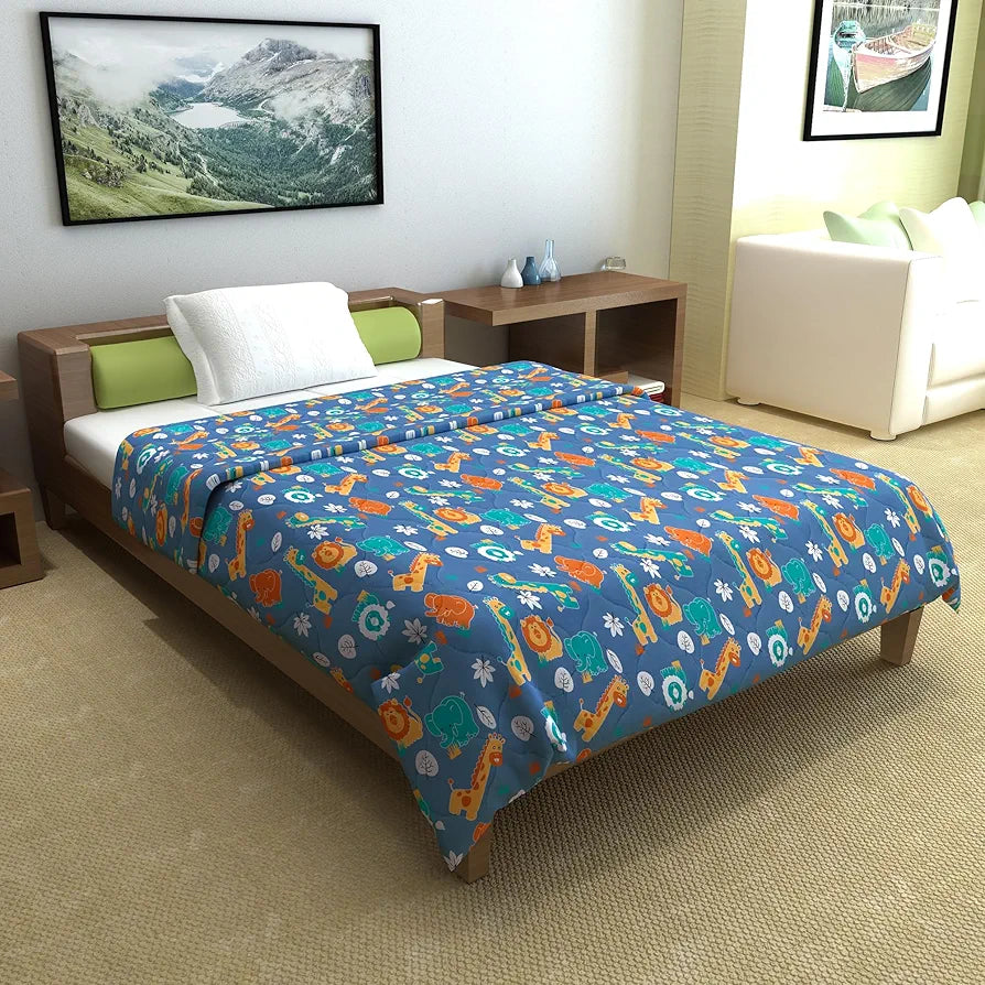 Divine Casa 120 GSM Cotton Single Bed Comforter Soft & Lightweight Reversible All-Season Blanket Iris Deep