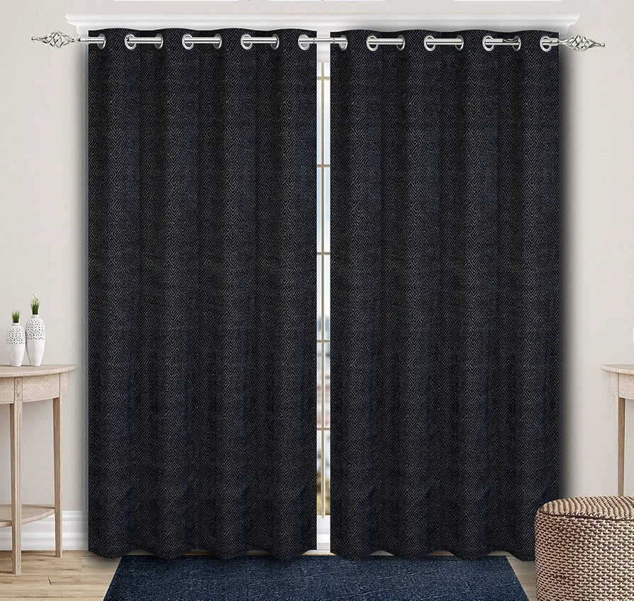 Saral Home Pacman Chenille Blackout Long Door Curtains 2pc Colour Navy