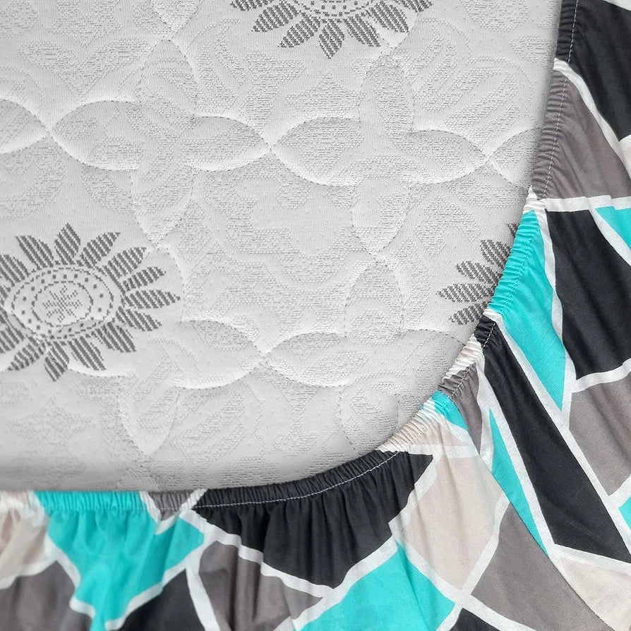 Divine Casa 144 TC 100% Cotton Abstract Print Blue Super Soft Bedsheet Elastic Fitted King Size Bed Colour Crystal Teal