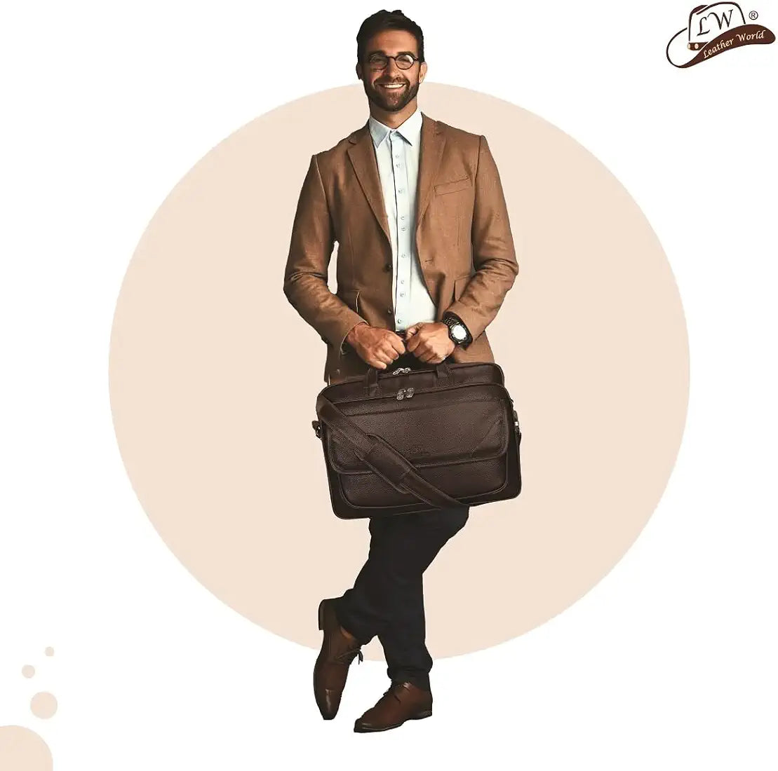 Leather World Synthetic Leather Briefcase 15.6 Inch Dark Brown Laptop Expandable Messenger Shoulder Office Bag with Strap for Men and Women