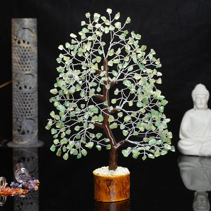 HindCraft Green Jade Crystal Tree Silver Wire 10-12 inch