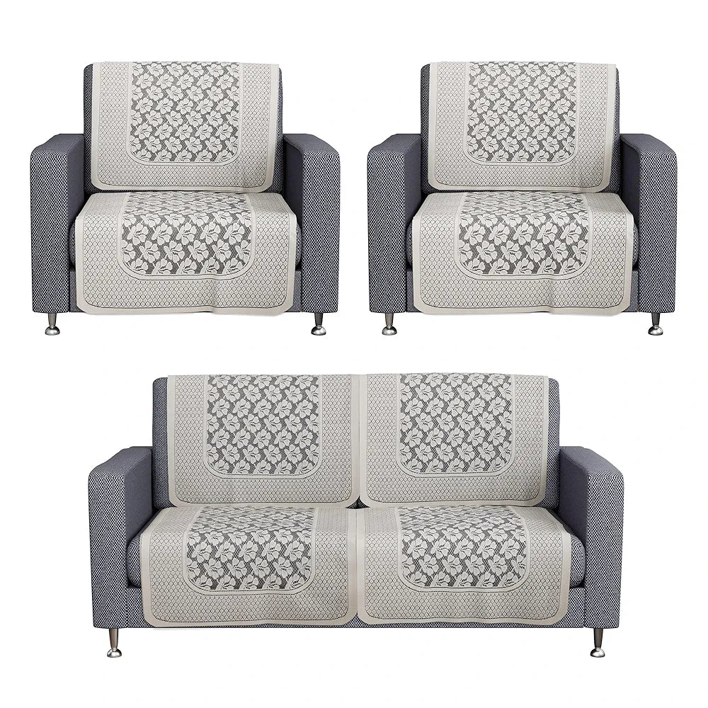 Kuber Industries Sofa Cover Net 2+1+1 Seater Sofa Slip Cover Set Plain Leonardo Flower Print Cream