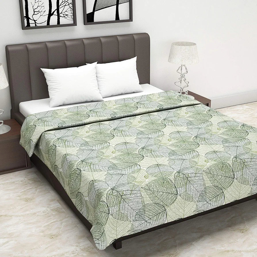 Divine Casa 120 GSM Glace Cotton Double Dohar Lightweight AC Blanket Colour Forest Green & Lime