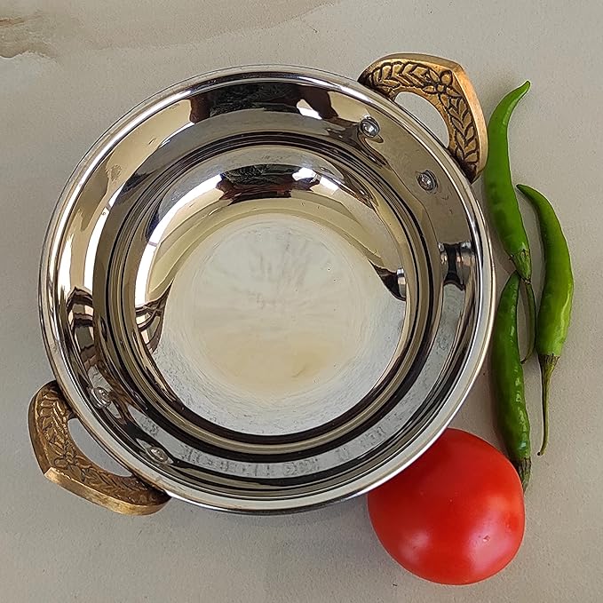 Indian Art Villa Hammered Antique Dark Finish Design Steel Copper Kadhai/Wok Each - 312 gms (Pack of 2)